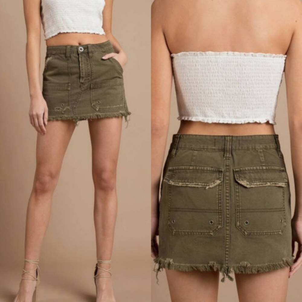 Free people army green denim skirt!